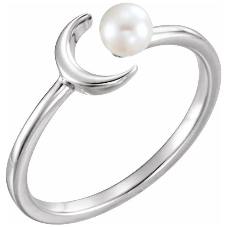 Ladies rings spring collection -14K White Cultured White Freshwater Pearl Crescent Moon Ring