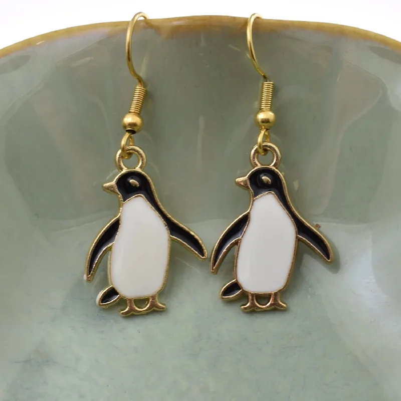 Ladies earrings chakra inspired -Adelie Penguin Dangle Earrings ( 1/2" Tall)