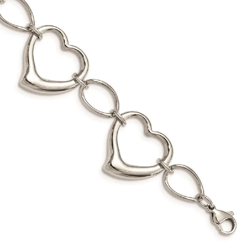 ladies bracelets art deco-Stainless Steel Polished Hearts Bracelet