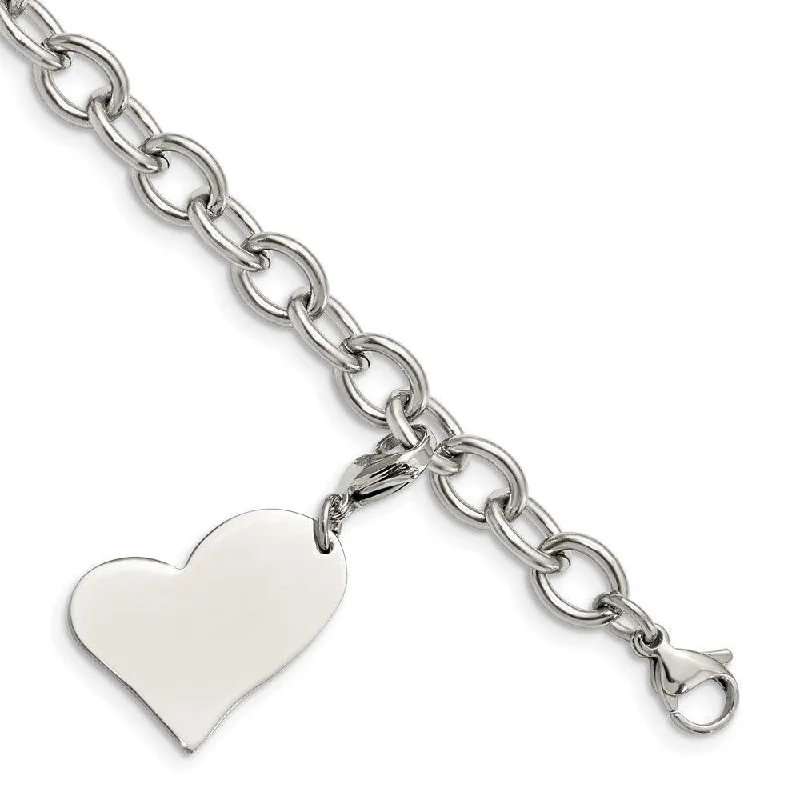 ladies bracelets tennis-Stainless Steel Heart Charm 8in Bracelet