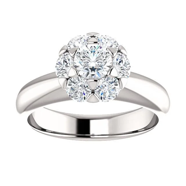 Ladies engagement rings diamond cluster -Luxe Hex Brilliant Round Diamond Engagement Ring