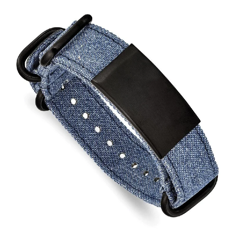 ladies bracelets rainbow-Stainless Steel Brushed Black IP Blue Jean Fabric Adj. ID Bracelet