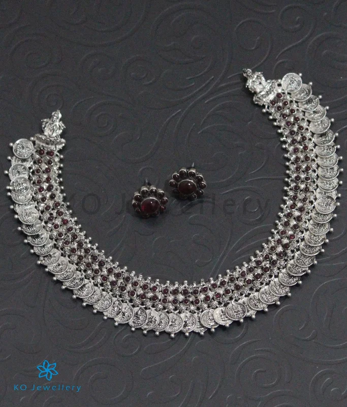 ladies necklaces holiday-The Shreeda Silver Kemp Kasu Necklace (Oxidised)