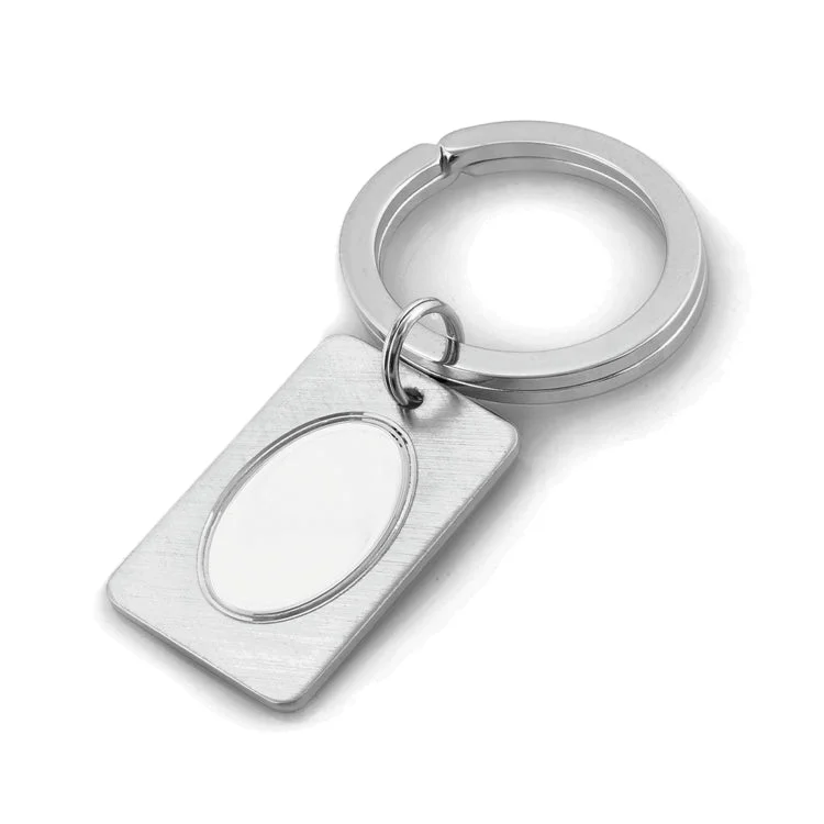 Ladies rings single stone -Rhodium Finish Oval Center Signet Key Ring