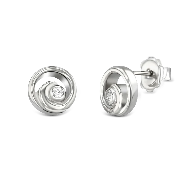 Ladies earrings 1990s minimalist -Circle of Love Silver & CZ Earrings