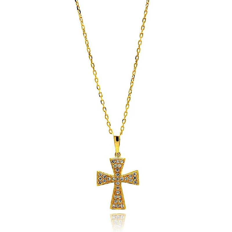 ladies necklaces bohemian-Silver 925 Gold Plated Cross CZ Inlay Dangling Necklace - BGP00650