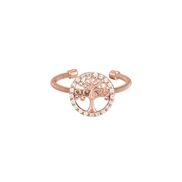 Ladies rings statement piece -Rose Gold Finish Sterling Silver Cable Cuff Tree Ring with Simulated Diamonds