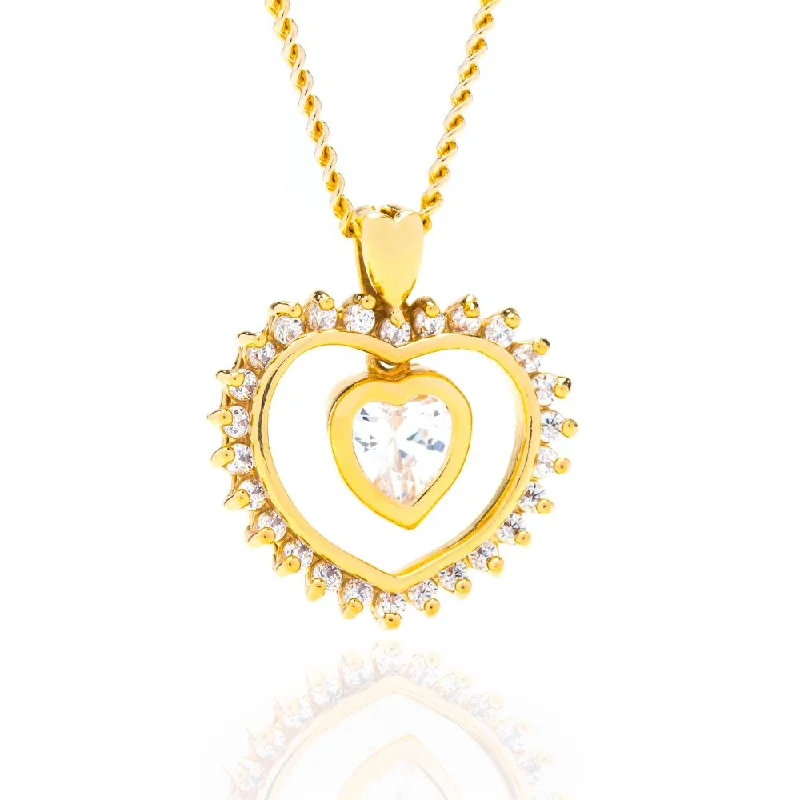 ladies necklaces fashion-Dangling Cubic Zirconia Heart Necklace