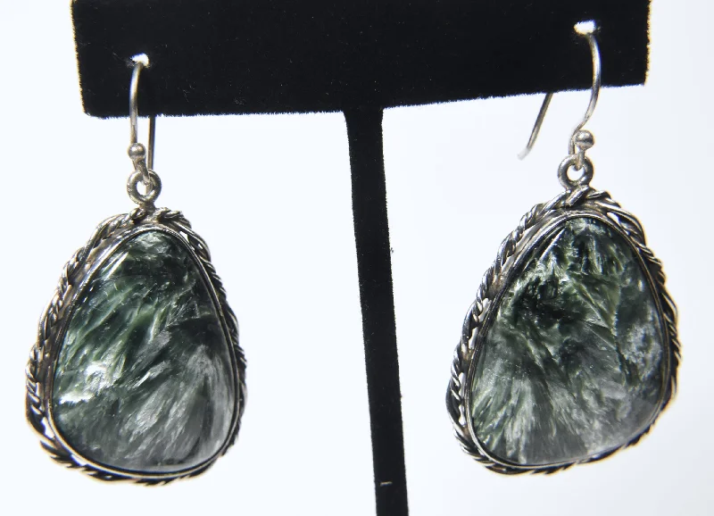 Ladies earrings bamboo style -Seraphinite Sterling Silver Dangle Earrings