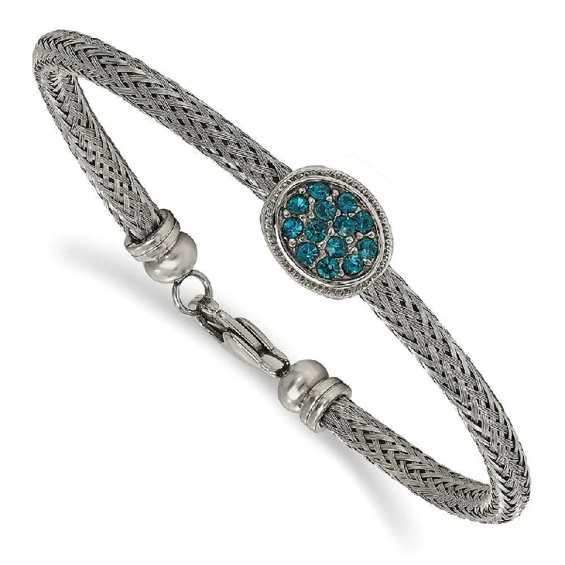 ladies bracelets shimmering-Stainless Steel Polished and Textured Blue Crystal 7.25in. Bracelet