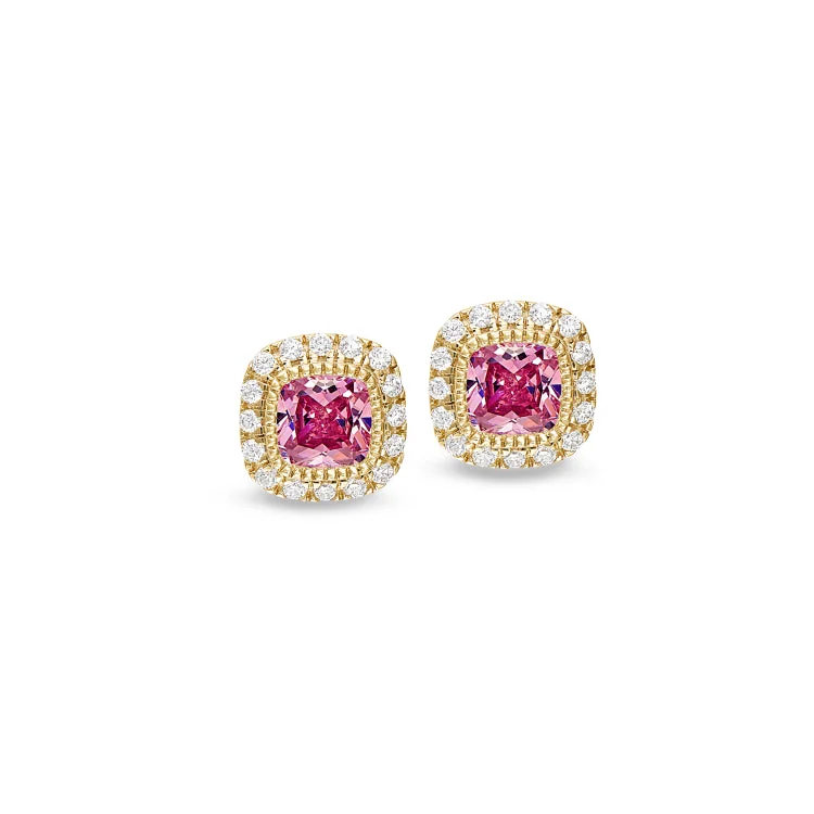 Ladies earrings garnet red -Gold Finish Sterling Silver Micropave Simulated Pink Sapphire Earrings with Simulated Diamonds