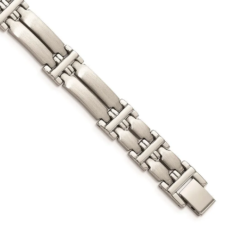 ladies bracelets love-Stainless Steel Brushed and Polished Link Bracelet