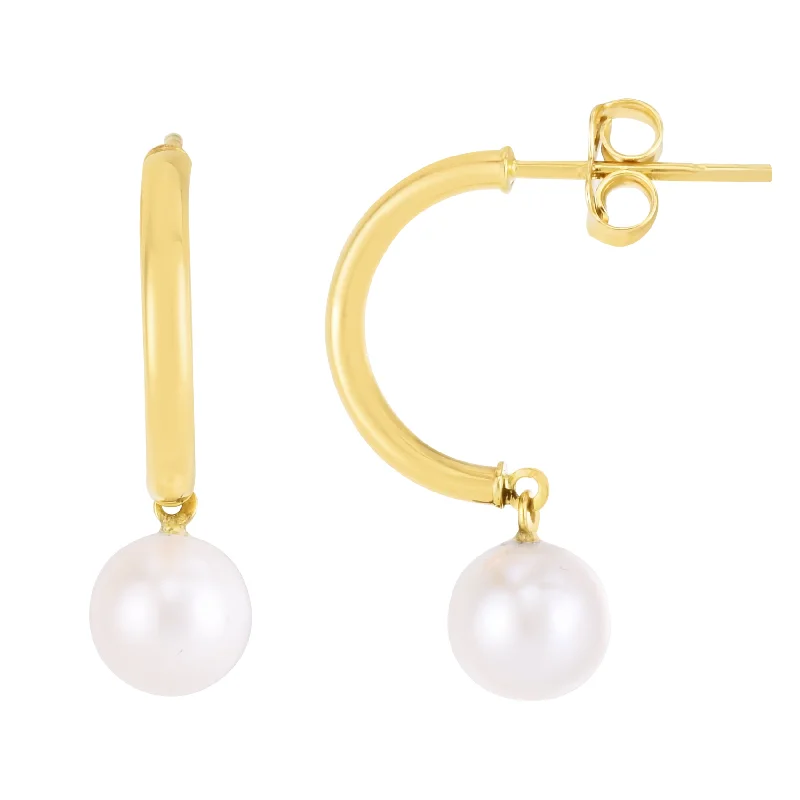 Ladies earrings quinceañera style -14K Pearl Half-Hoop Earrings