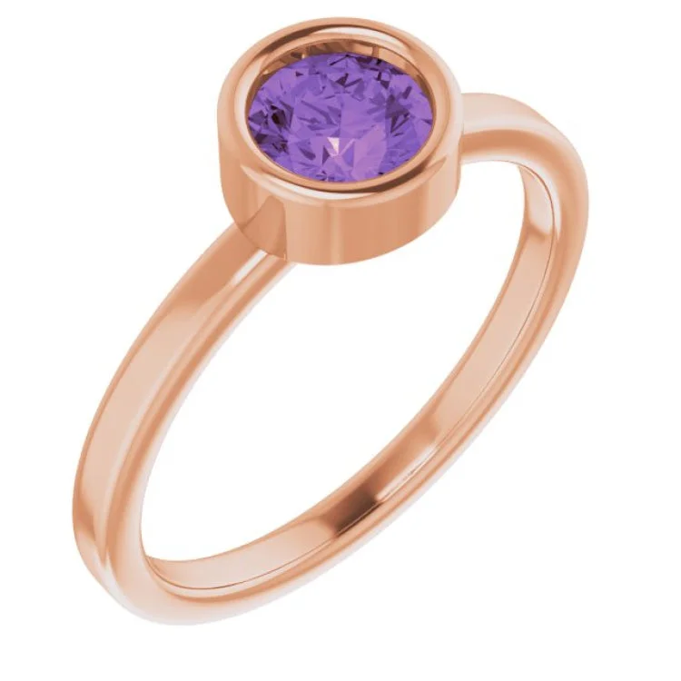 Ladies rings nature inspired -14K Rose 5.5 mm Natural Amethyst Ring