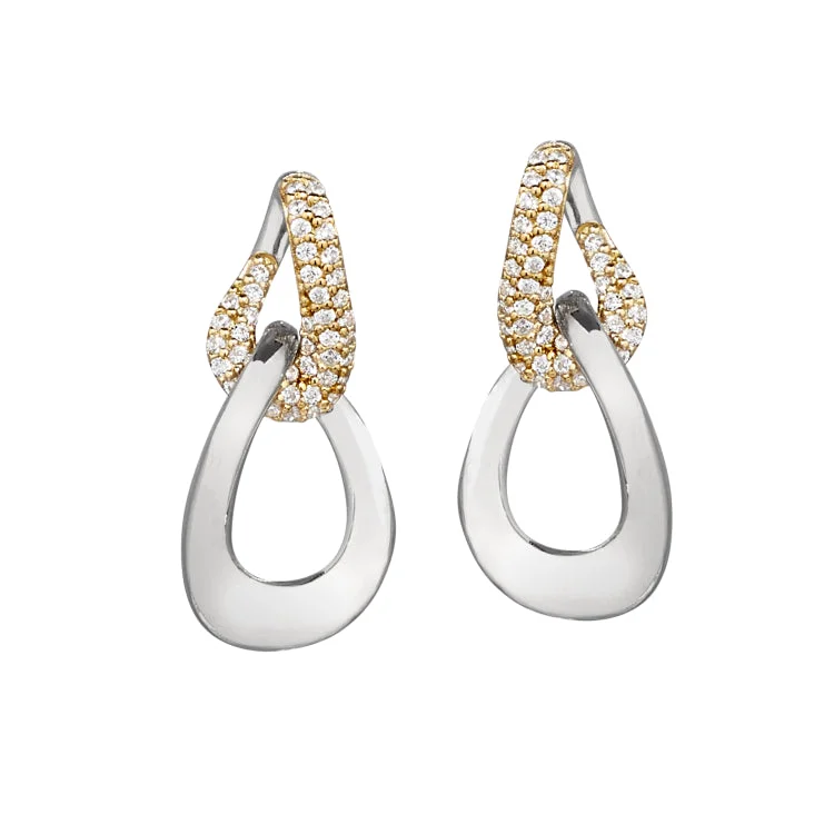 Ladies earrings eco friendly -Platinum Finish and Gold Vermeil Sterling Silver Micropave Interlocking Teardrops  Earrings with Simulated  Diamonds