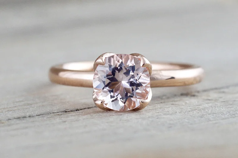 Ladies engagement rings victorian style -14k Rose Gold Round Morganite Pink Classic flower petal Solitaire Engagement Ring