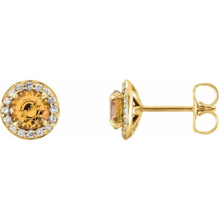 Ladies earrings remembrance piece -14K Yellow 5 mm Natural Citrine & 1/8 CTW Natural Diamond Earrings