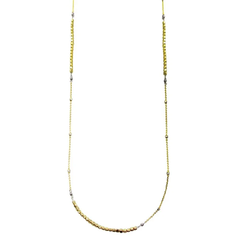 ladies necklaces bib-Gold Plated 925 Sterling Silver 38 Inches Chain Cube Beaded Necklace - ECN00057GP