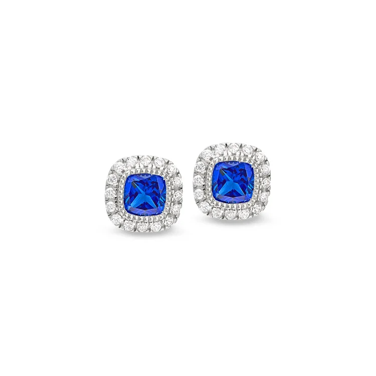 Ladies earrings ocean wave -Platinum Finish Sterling Silver Micropave Simulated Blue Sapphire Earrings with Simulated Diamonds