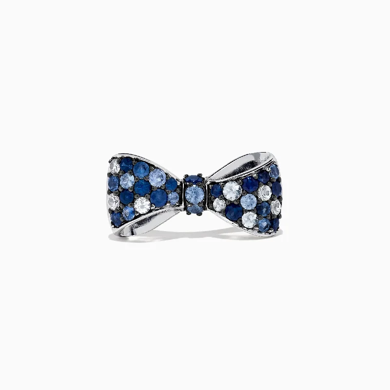 Ladies rings eco friendly -Splash Sterling Silver Blue Sapphire Bow Ring, 1.65 TCW