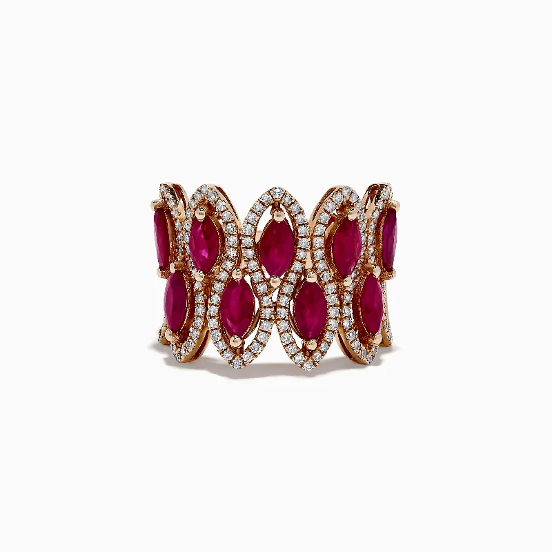 Ladies rings eternity band -Ruby Royale 14K Rose Gold Ruby and Diamond Cocktail Ring, 3.76 TCW