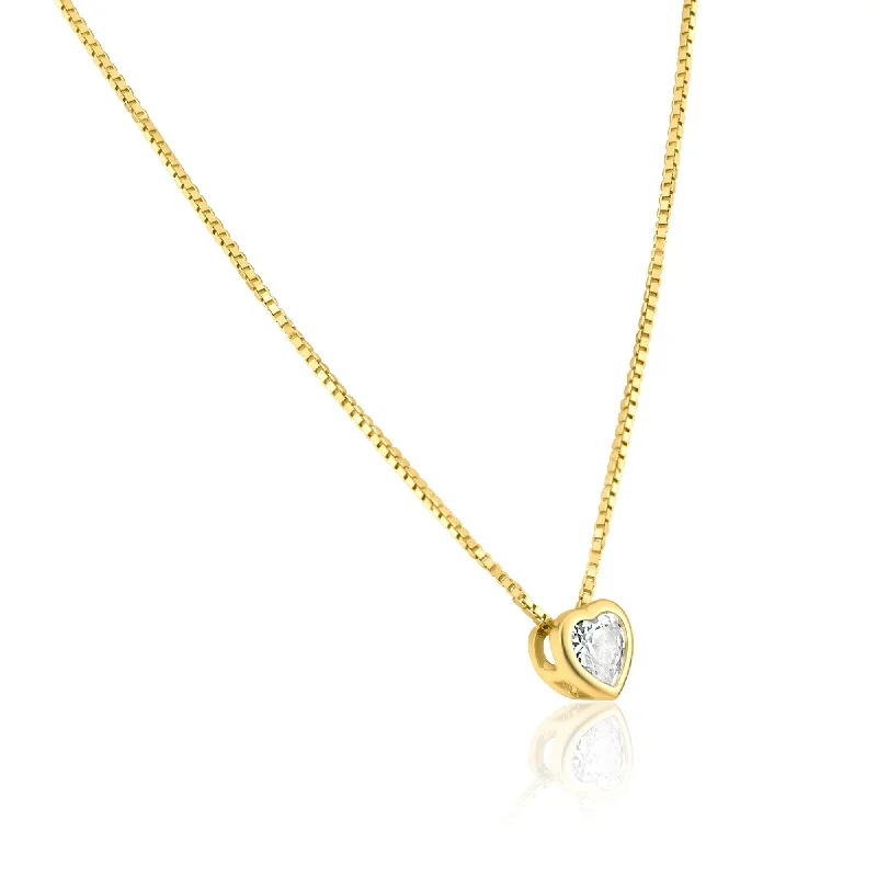 ladies necklaces organizer-Gold Plated Heart Pendant Clear CZ Solitaire Necklace - GCP00003GP